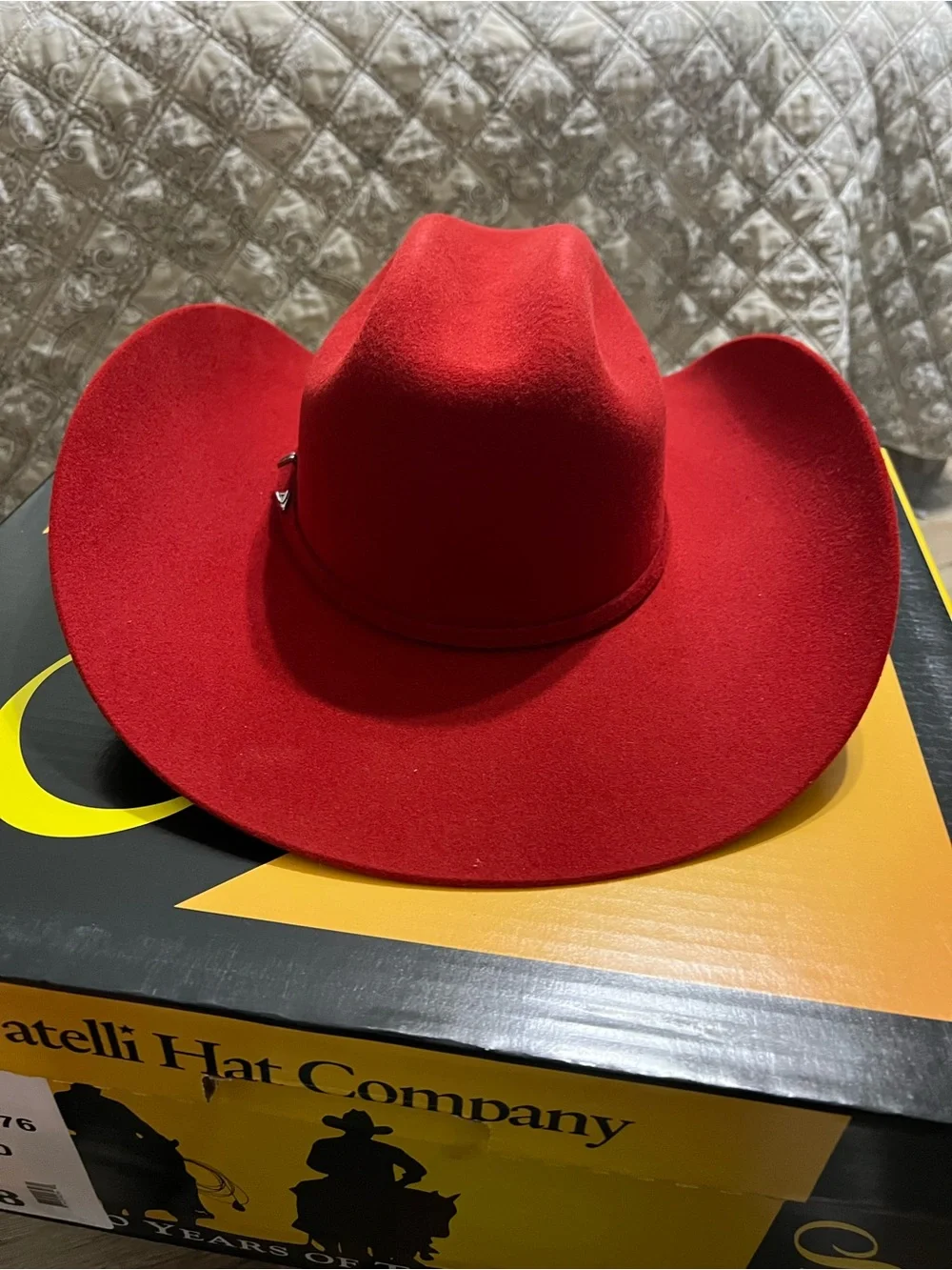 Red Felt Western Cowboy Hat with Silver Buckle Accent